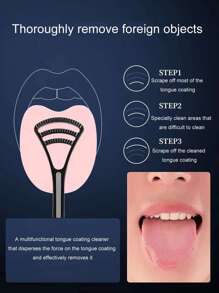 1pc Portable Tongue Coating Brush & Scraper For Bad Breath Elimination And Oral Hygiene, Living Room Home Bedroom Bathroom House Decor, Travel Stuff, Wedding, Party, Birthday, Gifts For Men Mom Dad Friends, New Years, Accessories, Funny Gift - Black - View 6