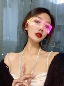 7色led發光眼鏡,y2k赛博朋克未來主義風格led眼鏡,適用於海灘,派對,婚禮,舞會,俱樂部,炫酷發光! 雙邊控制/單邊控制 - 彩色 - 查看 2