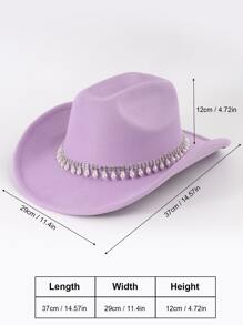 1 Sombrero De Vaquero Estilo Occidental Morado Para Mujeres Con Decoración De Perlas Y Diamantes De Imitación, Perfecto Para Fiestas Elegantes - Morado Violeta - Ver 5