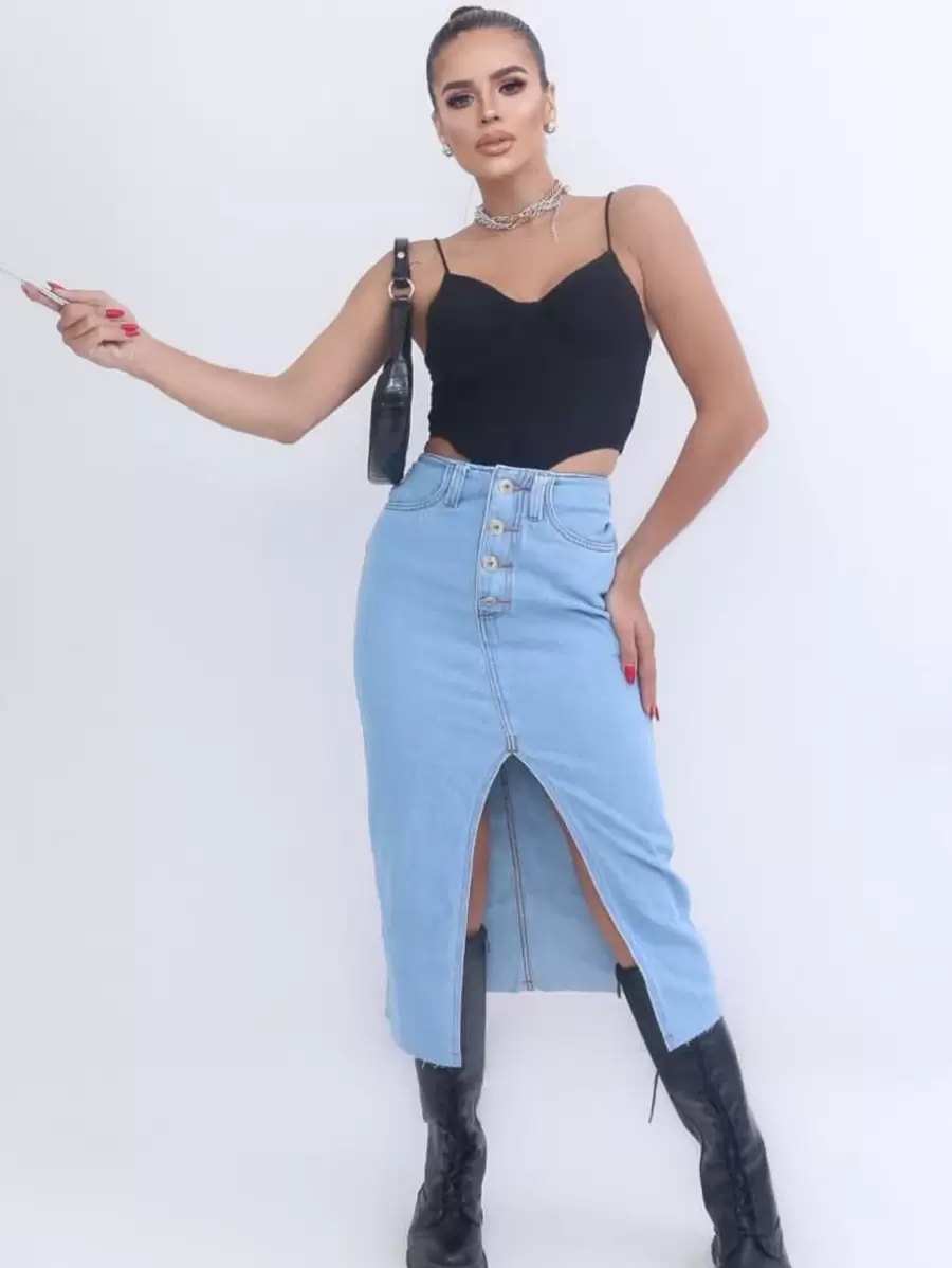 Women Denim Skirts - Rửa nhẹ - Xem 1