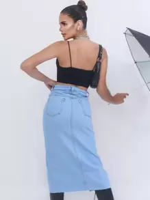 Women Denim Skirts - Rửa nhẹ - Xem 2