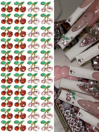 10Pcs Cherry Style 3D Rhinestone & Zirconia & Metallic Nail Decorations Diy Nail Charms Nail Gems Nail Supplies Nails