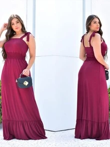 Women Dresses - 酒紅色 - 查看 1