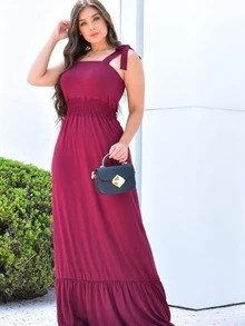 Women Dresses - 酒紅色 - 查看 2