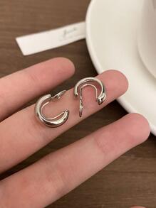 1對女士金色新月形金屬光滑耳夾,極簡主義冷風格 - 銀色 - 查看 4