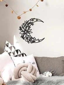 QYeah 1pc Metal Cutout Moon Design Iron Art Wall Decorative Hanging For Bedroom Living Room, Black - Black - View 1