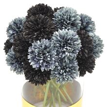 10 pezzi Piante di fiori artificiali finti Sfera di crisantemo di seta Composizioni di ortensie Bouquet di nozze Decorazioni per casa Cucina Giardino Tavolo per feste di Halloween Centrotavola floreali DIY (Nero)
