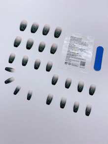 medio falso negro Uñas ataúd prensa Uñas fuego falso acrílico Uñas punta para mujeres con Chicas 24 piezas - Multicolor - Ver 2