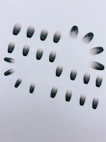 medio falso negro Uñas ataúd prensa Uñas fuego falso acrílico Uñas punta para mujeres con Chicas 24 piezas - Multicolor - Ver 3