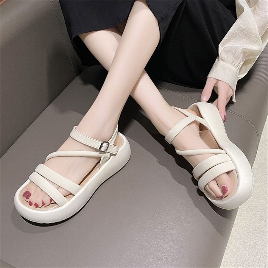 Của phụ nữ Nền tảng Dép xăng đan , Hàn Quốc Phong cách Đáy phẳng Thoải mái Và Linh hoạt Giày dép Cho mùa hè - màu đen - Xem 1