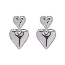 VKHK Elegant Stainless Steel Double Heart Shaped Drop Earrings For Women Valentines,Mom,Mother,Mother's Day,Gift - Silver - View 2