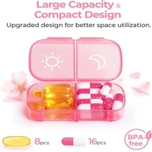 Weekly Pill Organizer 2 Times A Day, AM PM Pill Box 7 Day With One-Side Large Opening Design For Easy Filling, Portable Travel Pill Case For Medication, Vitamins, Fish Oils, Supplements - Pink - View 4
