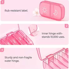 Weekly Pill Organizer 2 Times A Day, AM PM Pill Box 7 Day With One-Side Large Opening Design For Easy Filling, Portable Travel Pill Case For Medication, Vitamins, Fish Oils, Supplements - Pink - View 5