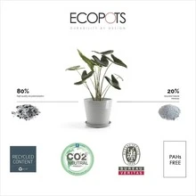 Round Recycledd Plastic Planter Flower Pot, White Grey, 10" - Xám - Xem 2