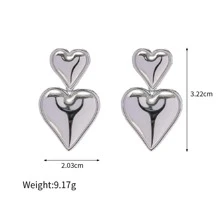 VKHK Elegant Stainless Steel Double Heart Shaped Drop Earrings For Women Valentines,Mom,Mother,Mother's Day,Gift - Silver - View 5