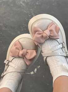 學院瑪麗珍鞋適合女士,扣飾和蝴蝶結裝飾厚底坡跟鞋 - 白色 - 查看 3