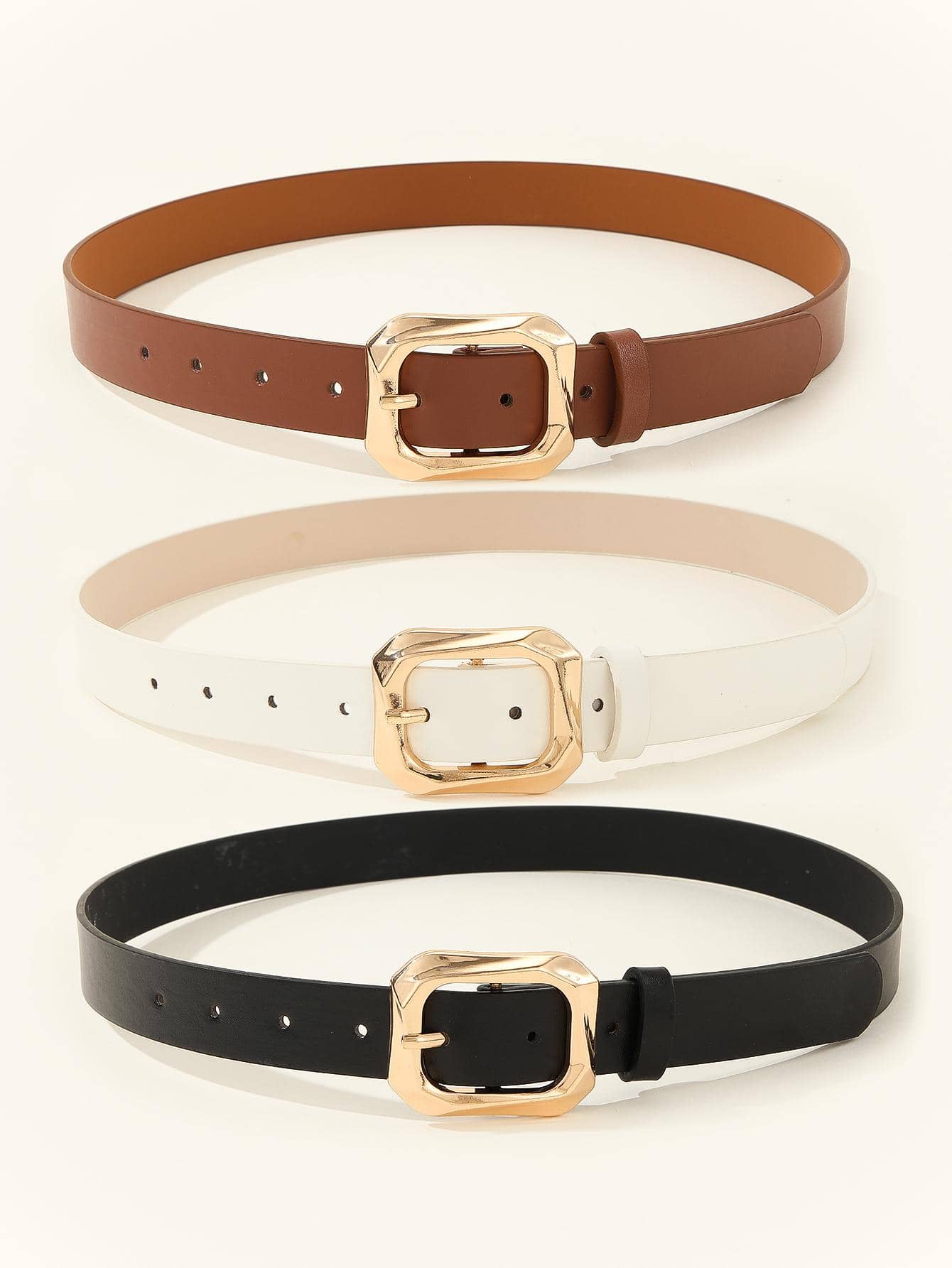 Set de 3 correas de piel con hebilla cuadrada dorada, moda y elegante ...