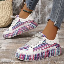 2023 New Korean Version Girls' Casual Sport Shoes With Chunky Platform, Full Rhinestone Decorated White Sneakers