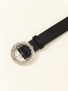 1pc Fashionable Lightweight Luxury Women's Belt With Large Round Silver D Ring Buckle Summer, School Fall, Autumn, Halloween - Black - View 4