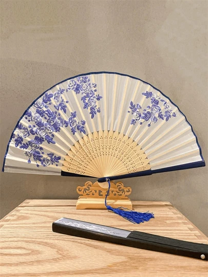 1pc Floral Patterned Party Hand Fan, Foldable Chinese Decorative Fan, Dance Fan, Home Decoration Best Gifts Birthday Graduation