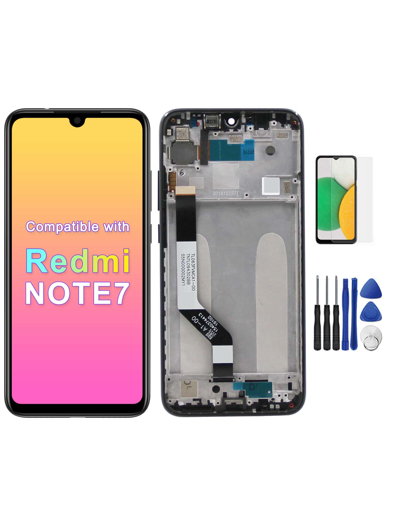 THE PHONE SCREEN IS Compatible With Xiaomi REDMI NOTE 7, ORIGINAL WITH THE FRAME, FREE A SET OF TOOLS AND A MOBILE PHONE TEMPERED FILM