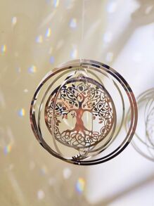 1入組3D生命樹圖案花園太陽捕手裝飾風鈴由不銹鋼製成，適合戶外花園裝飾