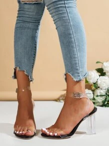 Giày cao gót cho nữ, phong cách cổ điển và thanh lịch, màu be có quai trong suốt, thích hợp cho lễ hội âm nhạc, ngày lễ, tốt nghiệp, thể thao, giảm giá Giáng sinh, v.v. - màu đen - Xem 3