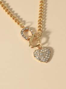 Collar de cadena con corazón con diamante de imitación - Amarillo Oro - Ver 2