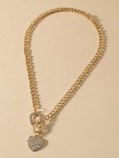 قلادة سلسلة قلب حجر الراين