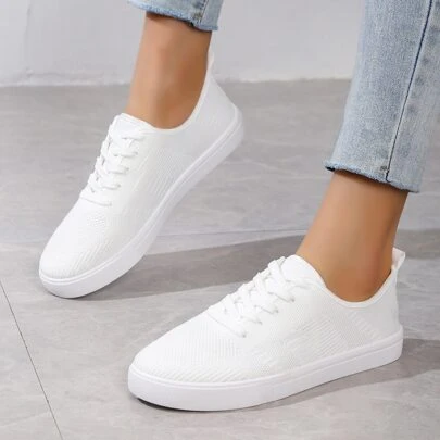 Oddychająca Wgłębić Damski Biały Siatka Buty Sportowe , 2023 Lato Płaskie buty Codzienny obuwie , Koreański Wersja Na wiosnę