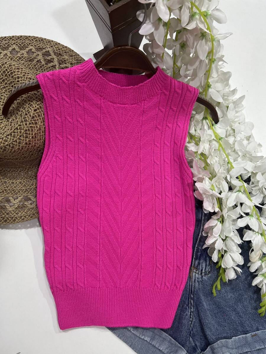 Women Knit Tops - Màu Hồng Tươi - Xem 1