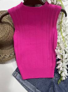 Women Knit Tops - Màu Hồng Tươi - Xem 2