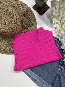 Women Knit Tops - Màu Hồng Tươi - Xem 3