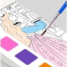 創意水彩塗色本DIY繪圖筆記本卡通便簽兒童素描本帶水彩紙和顏料（顏色和款式隨機，1入組） - 彩色 - 查看 8
