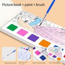 創意水彩塗色本DIY繪圖筆記本卡通便簽兒童素描本帶水彩紙和顏料（顏色和款式隨機，1入組） - 彩色 - 查看 4