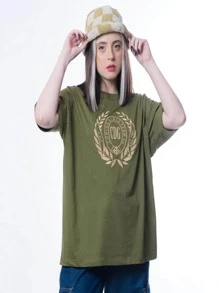 Camiseta Oversized com Estampa de Brazão