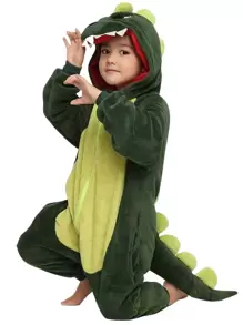 Pijama Macacão de Dinossauro Infantil Menino Kigurumi Com Capuz