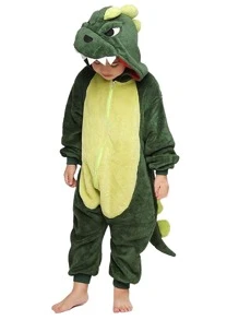Pijama Macacão de Dinossauro Infantil Menino Kigurumi Com Capuz