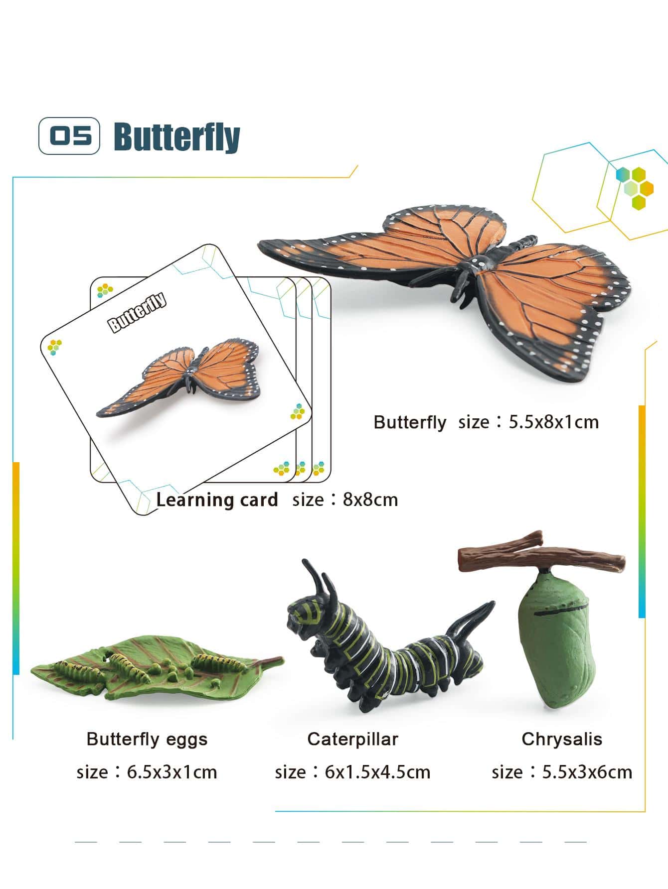 8入組生命週期學習和教育玩具套裝，寫實的蝴蝶模型玩具，蒙特梭利幼兒學習玩具，附帶學習卡片，適合學校、學生、文具、學用品等 - 黑色 - 查看 1