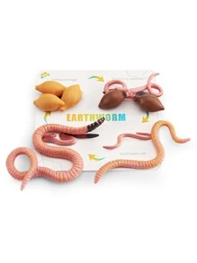 8入組生命週期學習和教育玩具套裝,蚯蚓逼真的模型,蒙特梭利幼兒學前教育玩具,附學習卡 - 棕色 - 查看 1