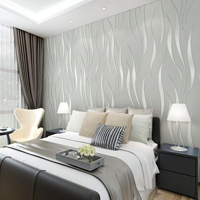 Fashionable And Simple Silver Grey 3d Wave Pattern Foaming Non-Woven Wallpaper, Waterproof And Customizable Length, Suitable For Living Room, Bedroom, And Full-Wall Decoration Gifts Birthday Graduation