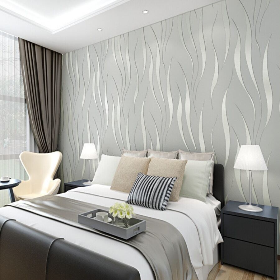 Fashionable And Simple Silver Grey 3d Wave Pattern Foaming Non-Woven Wallpaper, Waterproof And Customizable Length, Suitable For Living Room, Bedroom, And Full-Wall Decoration Gifts Birthday Graduation - Grey - View 1
