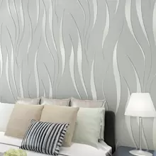 Fashionable And Simple Silver Grey 3d Wave Pattern Foaming Non-Woven Wallpaper, Waterproof And Customizable Length, Suitable For Living Room, Bedroom, And Full-Wall Decoration Gifts Birthday Graduation - Grey - View 3