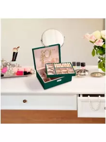 Joyero Alajero 2 Niveles, Organizador De Joyas Maletín. - Verde - Ver 3