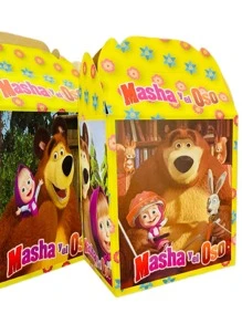 Party Kit 30 Character Guests Bear And Masha Disposable 92 Pcs Cardboard Decoration Items Plates Cups Sweets + Canvas + Tablecloth - 黑色 - 查看 6