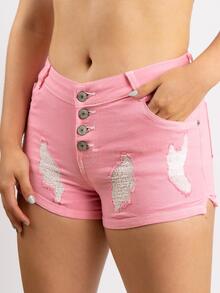 KEMERLING STUDIO Short De Mezclilla Rosa Ajustado con Desgaste Tela Strech - Rosa - Ver 5