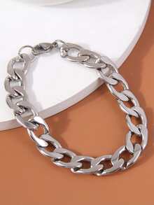 1入組簡約風不銹鋼粗鏈條風格手環適合男士 - 銀色 - 查看 2