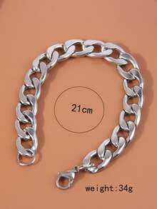 1入組簡約風不銹鋼粗鏈條風格手環適合男士 - 銀色 - 查看 3