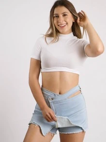 KEMERLING STUDIO Short Falda De Mezclilla Cruzado Diagonal Skort con Apertura En Cintura Y Desgaste Casual Para Mujer - Azul - Ver 1