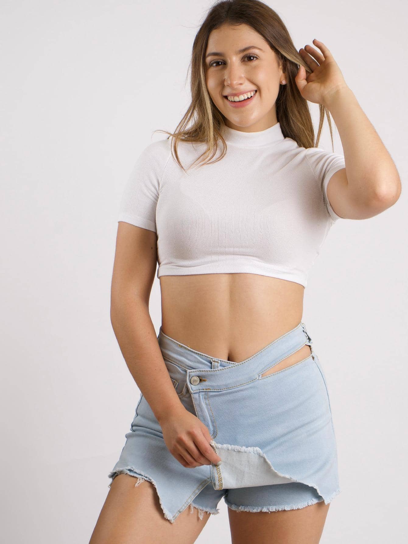 KEMERLING STUDIO Short Falda De Mezclilla Cruzado Diagonal Skort con Apertura En Cintura Y Desgaste Casual Para Mujer - Azul - Ver 1